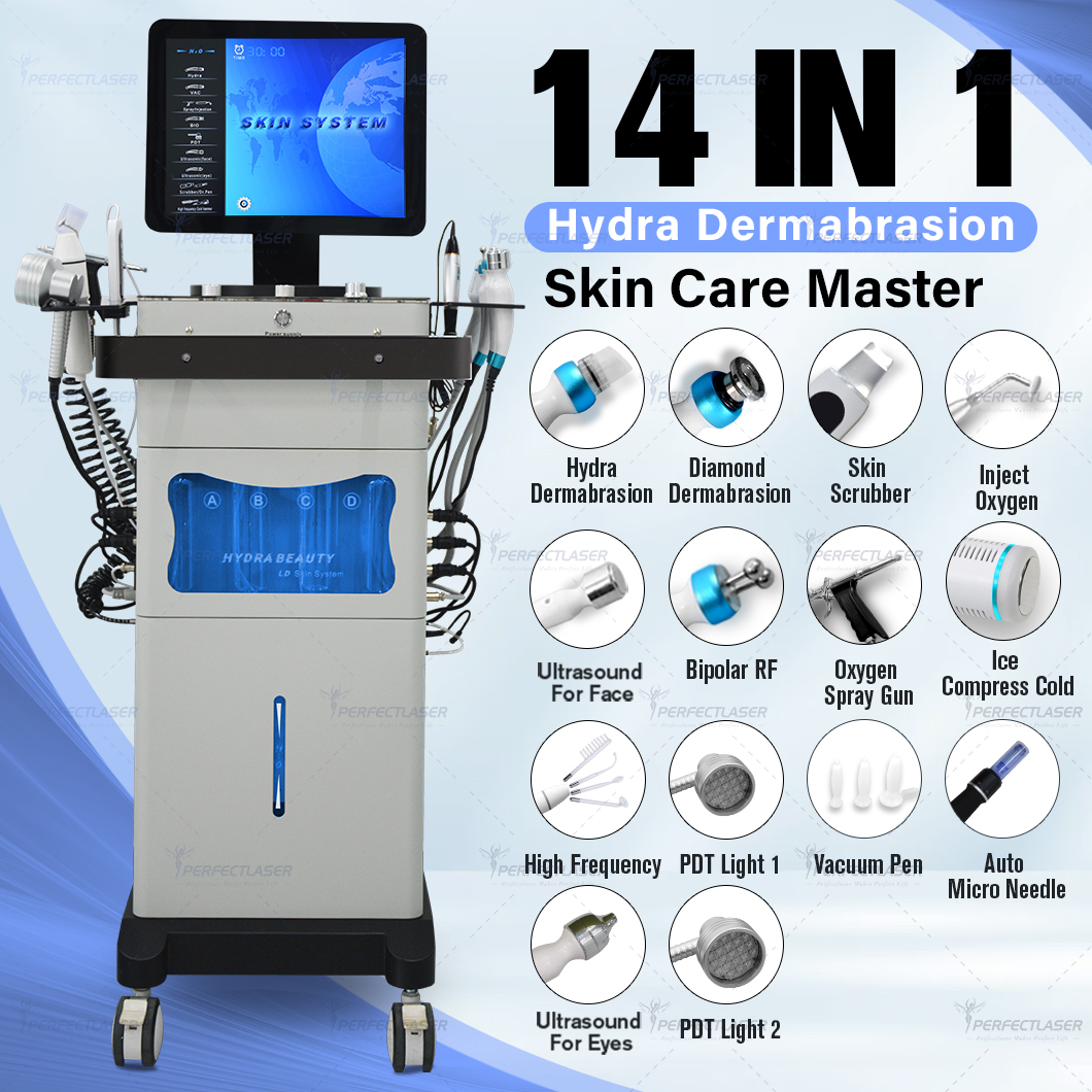 14 IN 1 H2O Dermabrasion Facial Machine Aqua Face Clean Microdermabrasion Professional Oxygen Facial Equipment Crystal Diamond Water Peeling