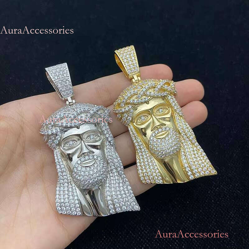 Large Size Micro Pave Solid Back Gold Hip Hop Iced Out Jesus Pendant