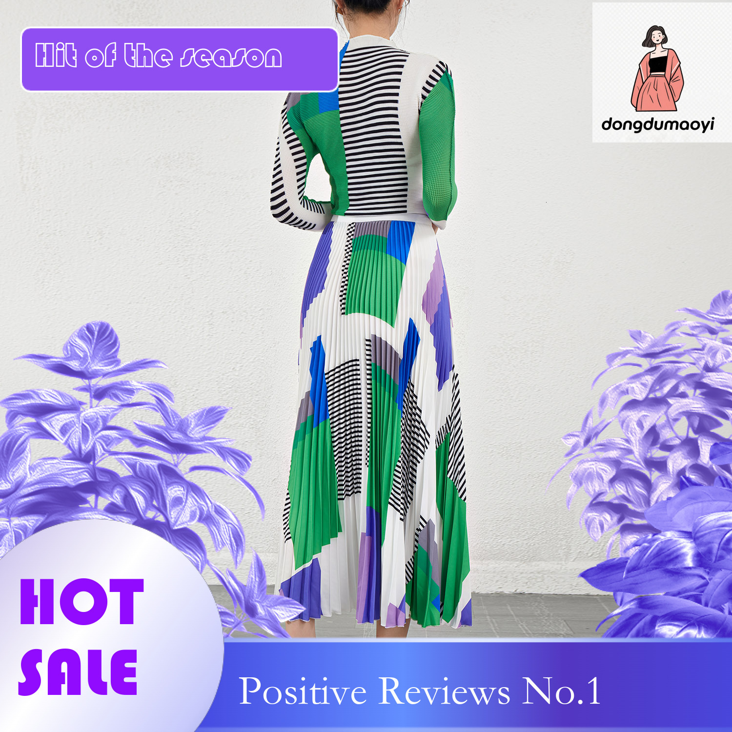 dongdumaoyi Spring and Autumn Fashion Folded T-shirt High Collar Half Skirt Women's Two Piece Set Ins