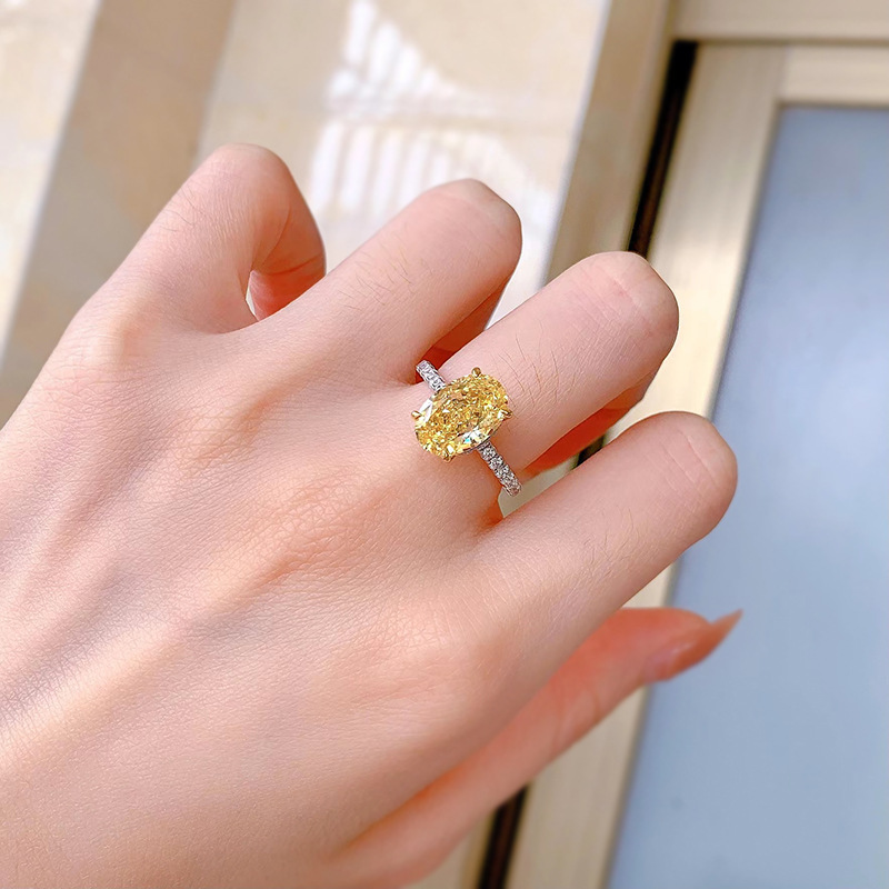 US Size 5-9 Sparkling Dove Egg Yellow Lab Moissanite Diamond Luxury Jewelry Soild 100% 925 Sterling Silver Gorgeous Lady Women Wedding Birde Ring For 