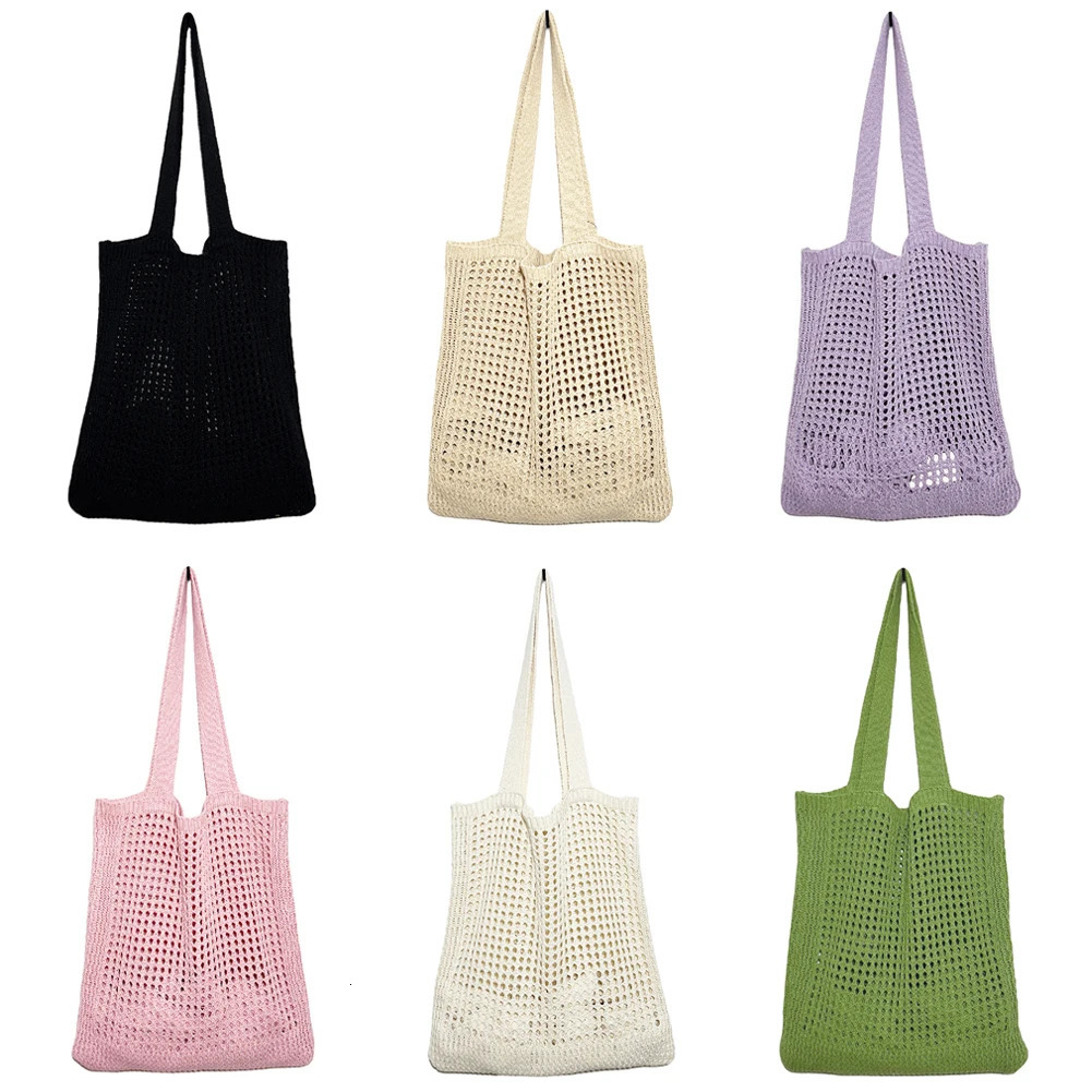 Women Hollow Knitted Shoulder Bag Simple Crochet Tote ner Shopper Handbags 250514