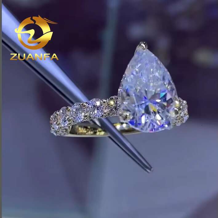 10k Solid Gold Custom 5ct Pear Cut Moissanite Diamond Ring Bling Eternity Engagement Ring Iced Out Hip Hop Ring Luxury