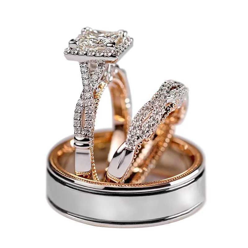 14K Gold Vintage 3-in-1 Promise Ring Set Lab Diamond Engagement Wedding Band Rings for Women Men Party JewelryXJ250514