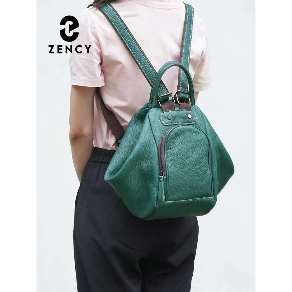 Zency Genuine Leather Women's Transformable Backpack Knapsack Designer Shoulder Bag Rucksack Large Pockets For Travel Work