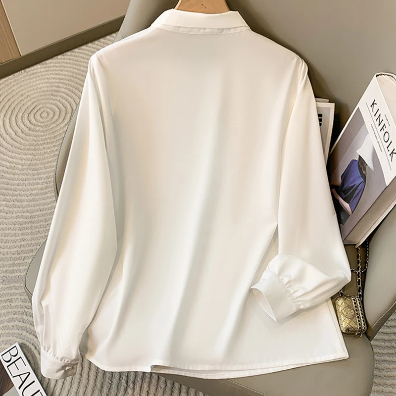 Plus Size Chiffon Shirt Blouse Women Spring Long Sleeve Lady Office Black Or White Large L4XL 250514