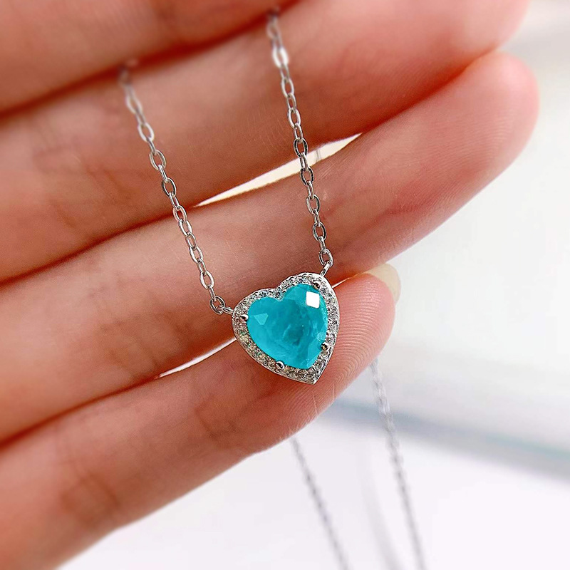 Choucong 2025 Sweet Cute Heart Pendant Luxury Jewelry Real 100% 925 Sterling Silver Paraiba Pave White Sapphire Women Wedding Clavicle Necklace For Lo