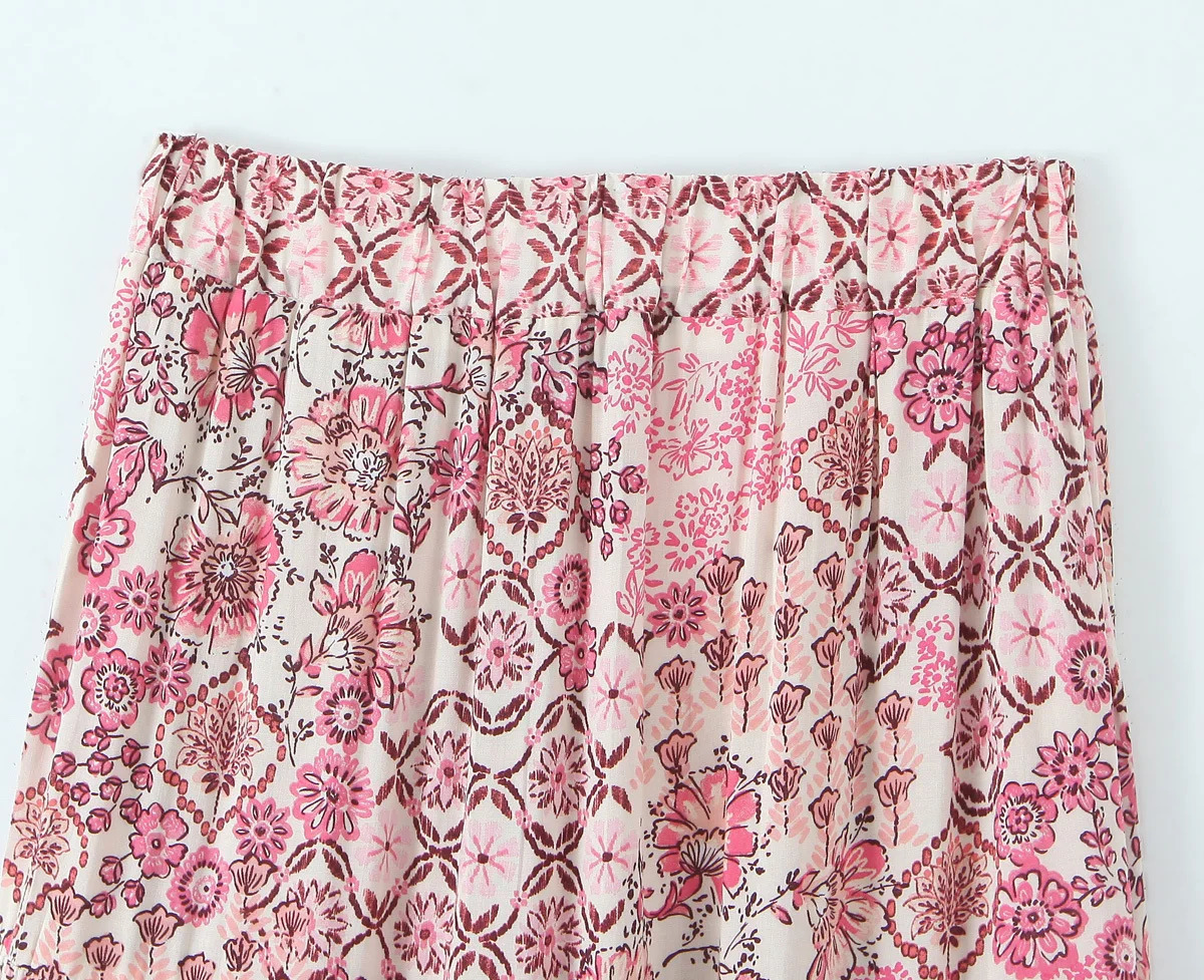 PB ZA summer gentle temperament pink floral midi skirt womens Aline long versatile and slimming 250514