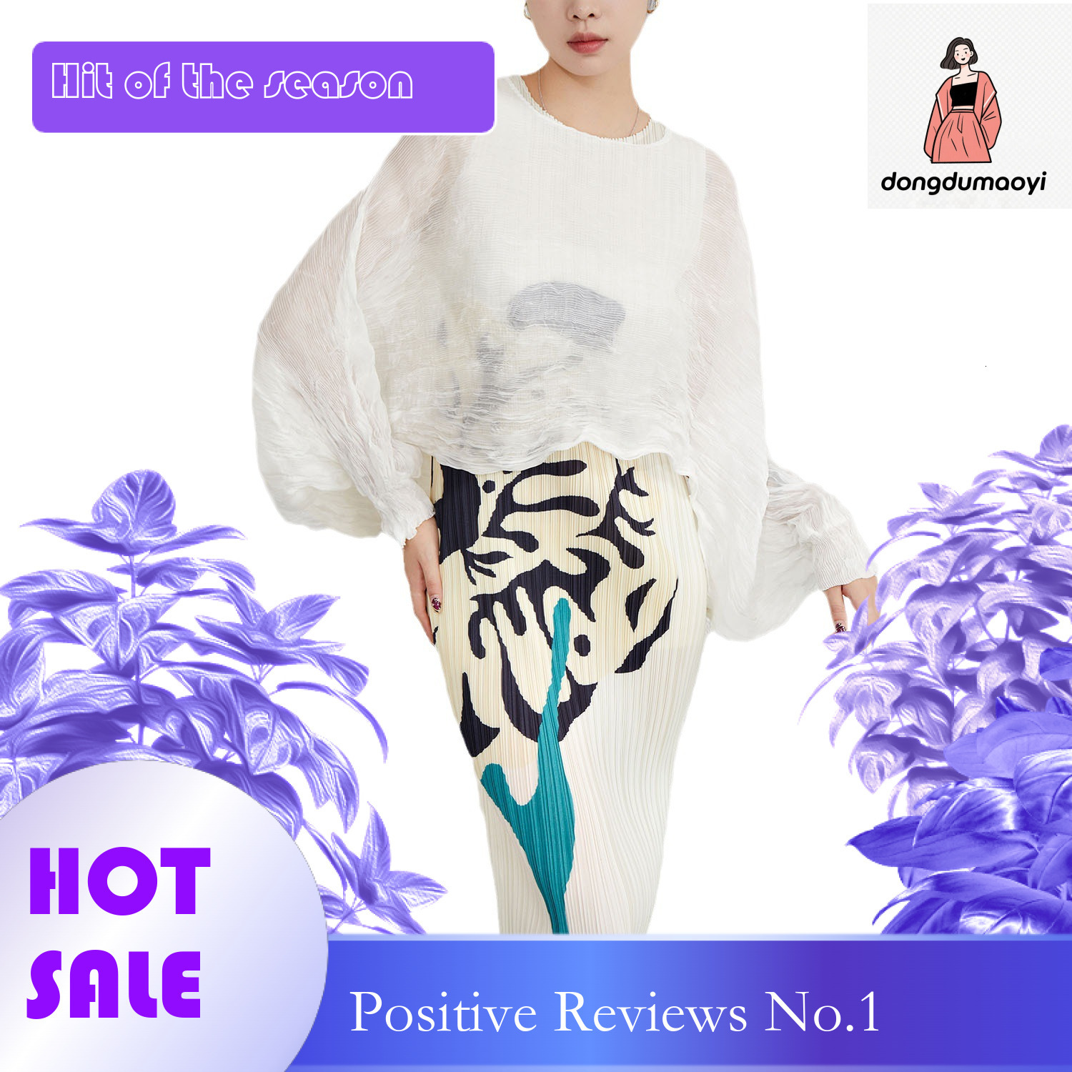 dongdumaoyi Miyake outdoor design T-shirt top 2023 summer pleated short versatile lightweight air-conditioned shirt sunscreen long sleeved women'