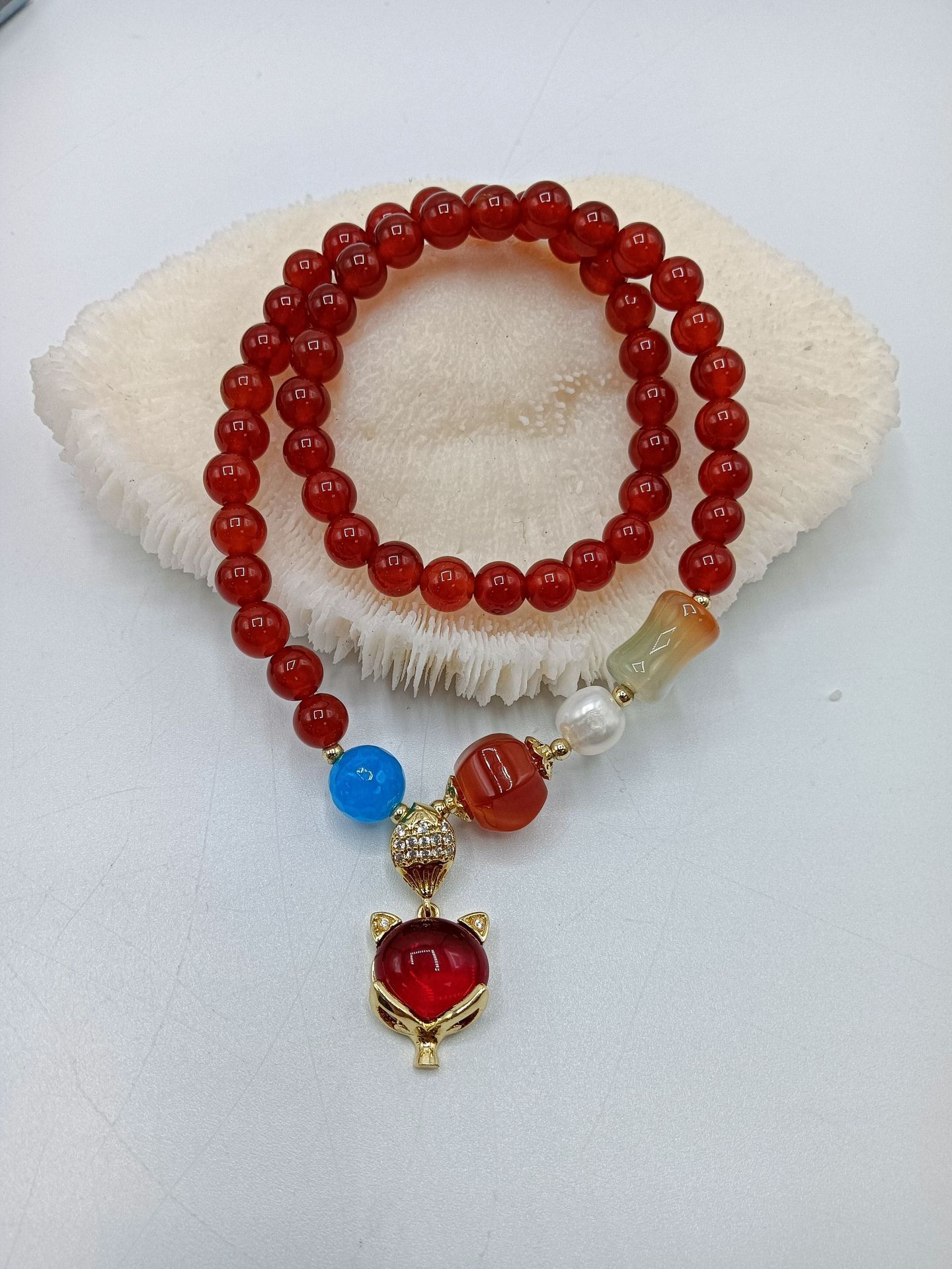 Straight Ethnic Style Simple Elegant Red Agate Bracelet for Women's Doubles and Circles