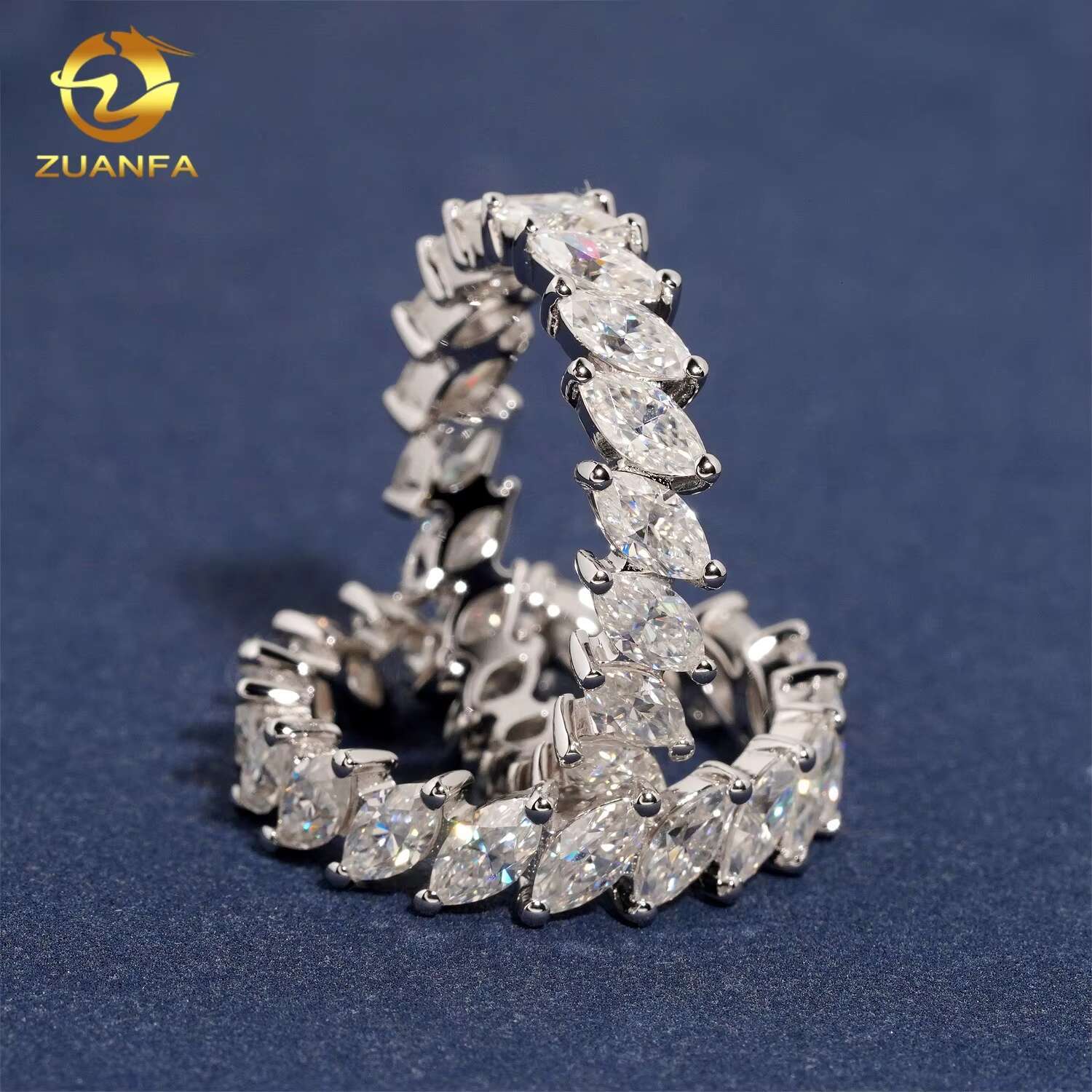 Pass Diamond Tester 925 Sterling Silver Marquise Hip Hop Eternity Band Moissanite Diamond Ring