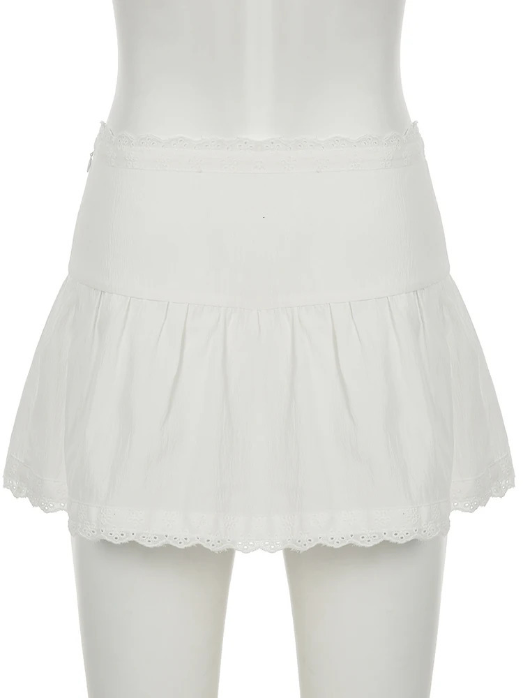 IAMSURE Casual Bandage Lace Trim ALine Skirts Slim Solid MidWaisted Mini Women Summer Fashion Streetwear Ladies 250514