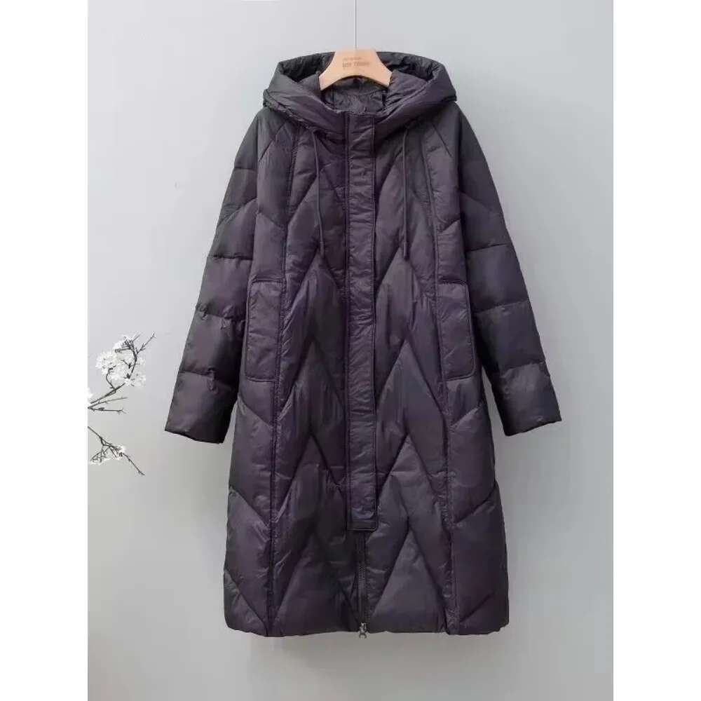 Lady Loose Long Coat White Duck Down Jacket Women Overcoat Hooded Puffer Feather Parkas Female 2024 Winter Fashion New