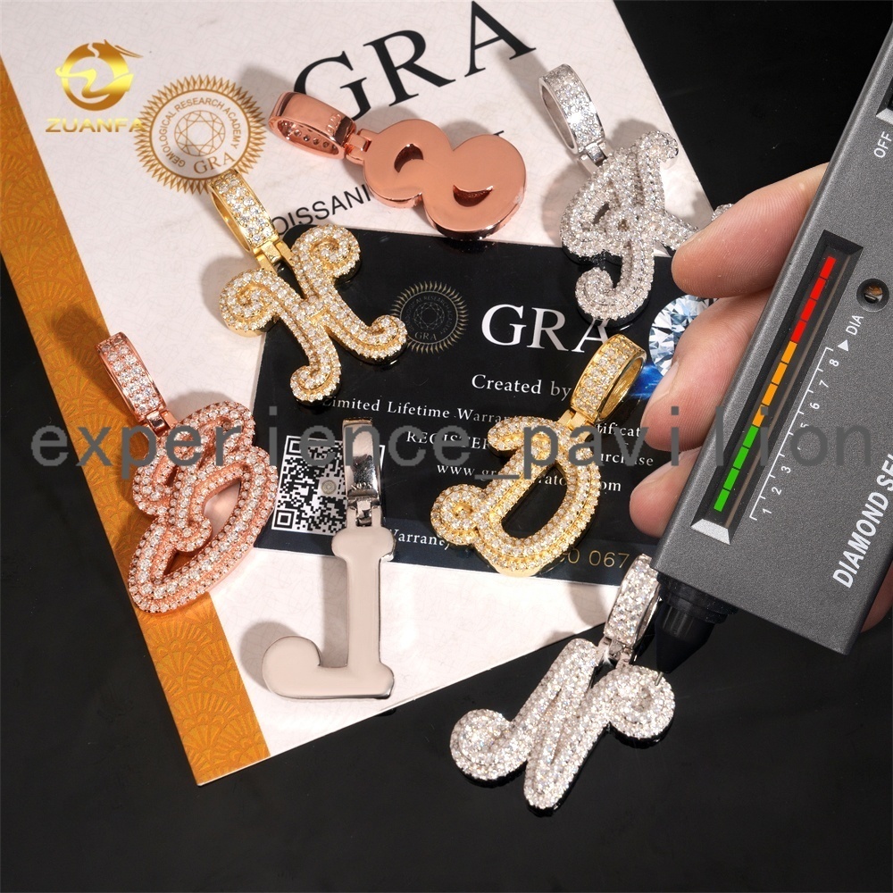 Fine Jewelry Initial Charms Gold Plated 925 Silver Iced Out Hip Hop Customisable Letter Pendant