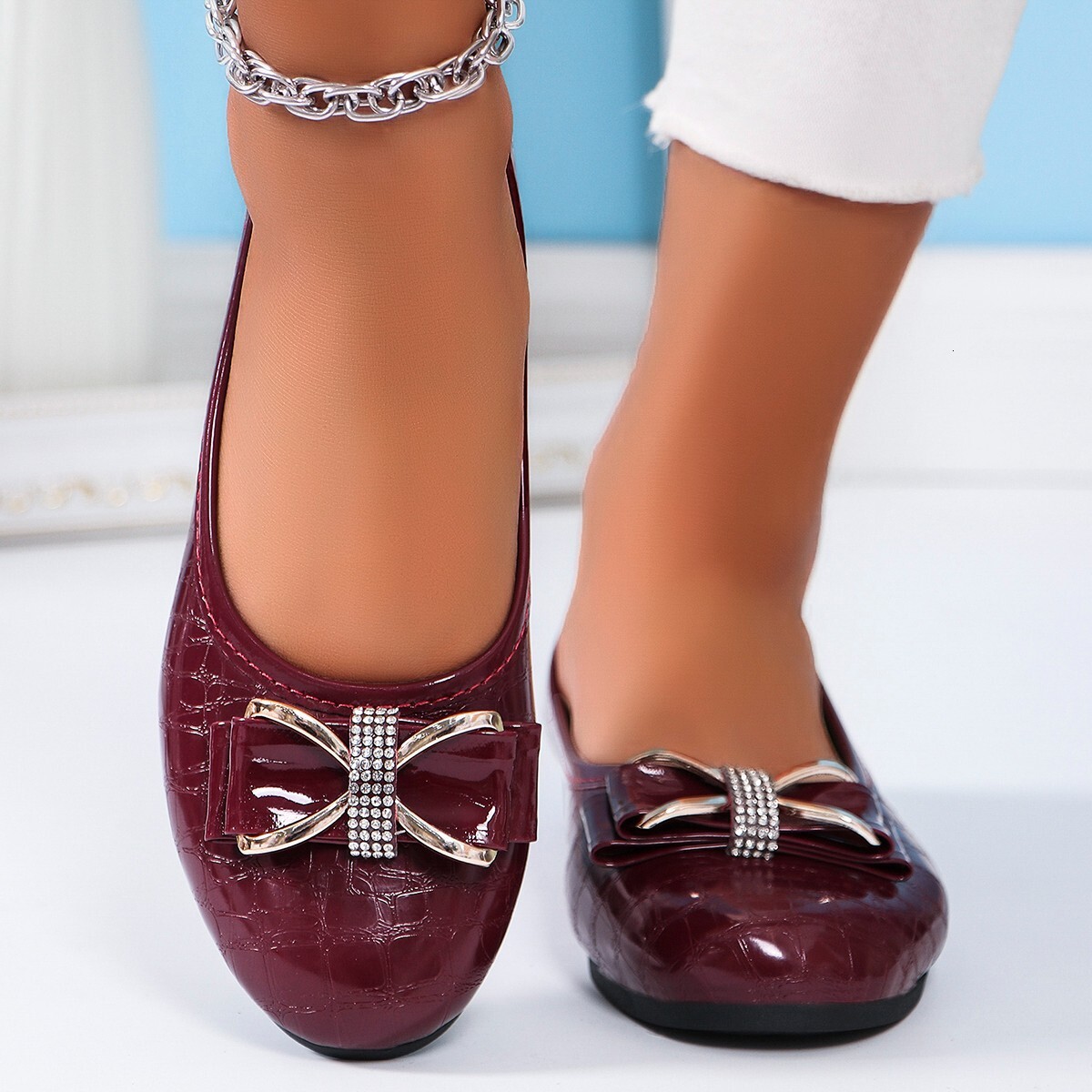 Water Diamond Bow Casual For Women Spring Summer New Korean Casual Shoes Edition Large Flat Bottom Shallow Mouth Outerwear Single Shoes Ddmysaturn