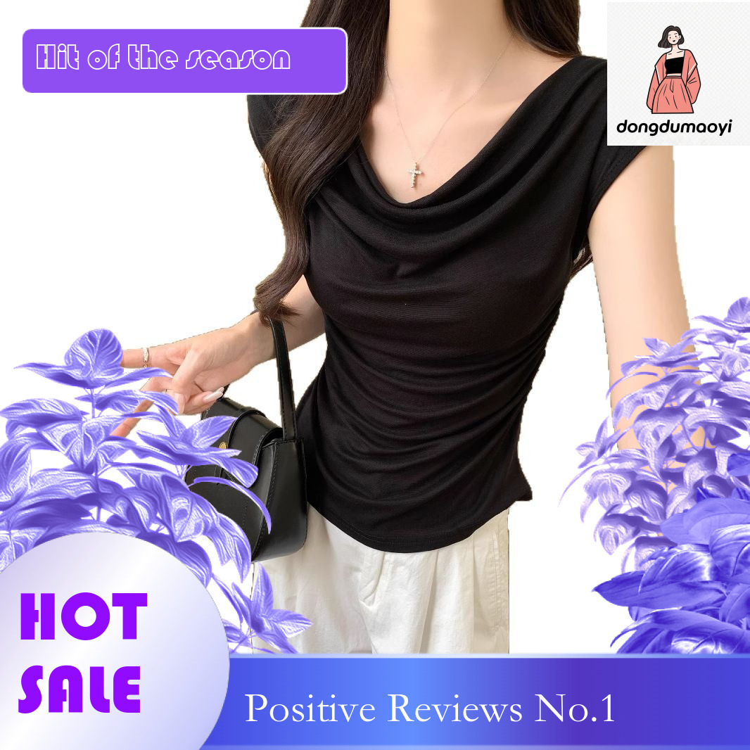 dongdumaoyi Slanted sleeved T-shirt for women's summer new design, unique and stylish, solid color, spicy girl, sexy off shoulder short top