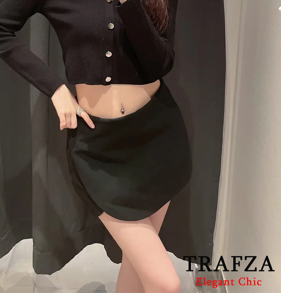 TRAFZA Women Skort High Waist Skirt Pants Brown Asymmetric Shorts Spring Summer Fashion Casual Pink White 250514