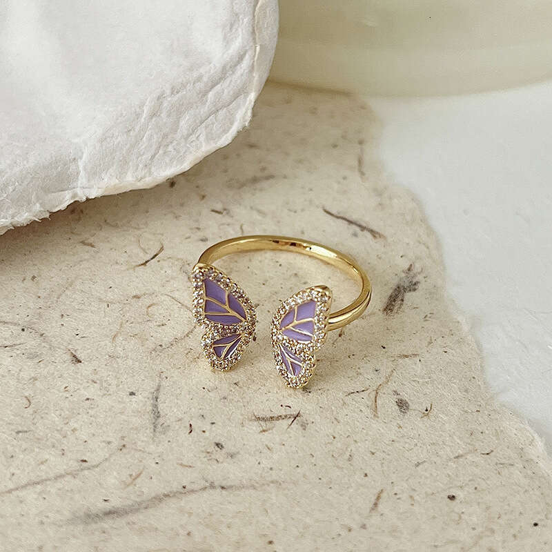 Heartwarming Style~Small and Trendy Enamel Colored Drip Oil Butterfly Ring for Women, Cream Light Luxury Versatile, High End Handmade Decoration
