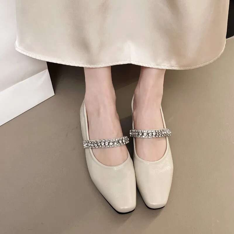 Elegant Ladies Pumps 2025 Brand Designer Pearl Beading Band Mary Janes Woman Med-high Heels Dress Shoes Mujer Bombas