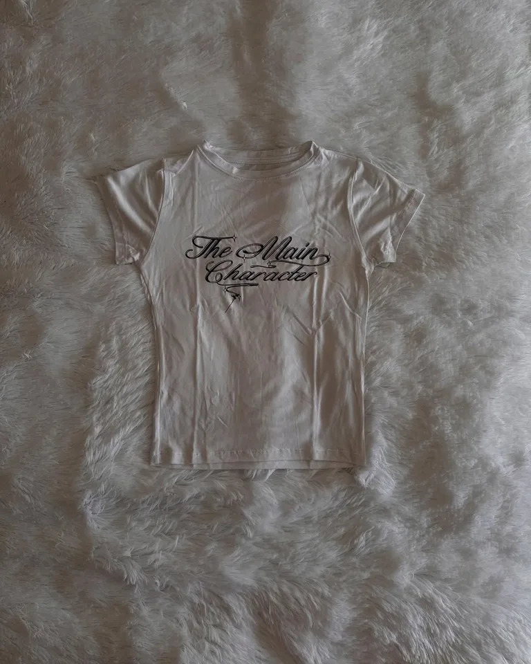 Letter Printed Cropped T Shiirt Gothic Casual Slim ONeck Short Sleeve Tees Women Summer Fashion Streetwear Ladies Girl 250514