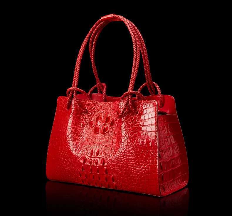 Genuine Leather Women's Red Crocodile Pattern Ladies Handbags Tote Bag Fashion Travel Portable Shoulder Underarm Bags