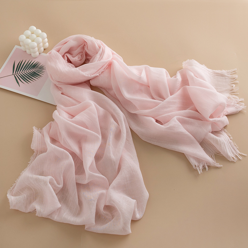 K712 2025 Spring and Summer New Beach Shawl Solid Color Thin Scarf Travel Sunshade Korean Style Atmosphere Long Scarf Silk Scarf