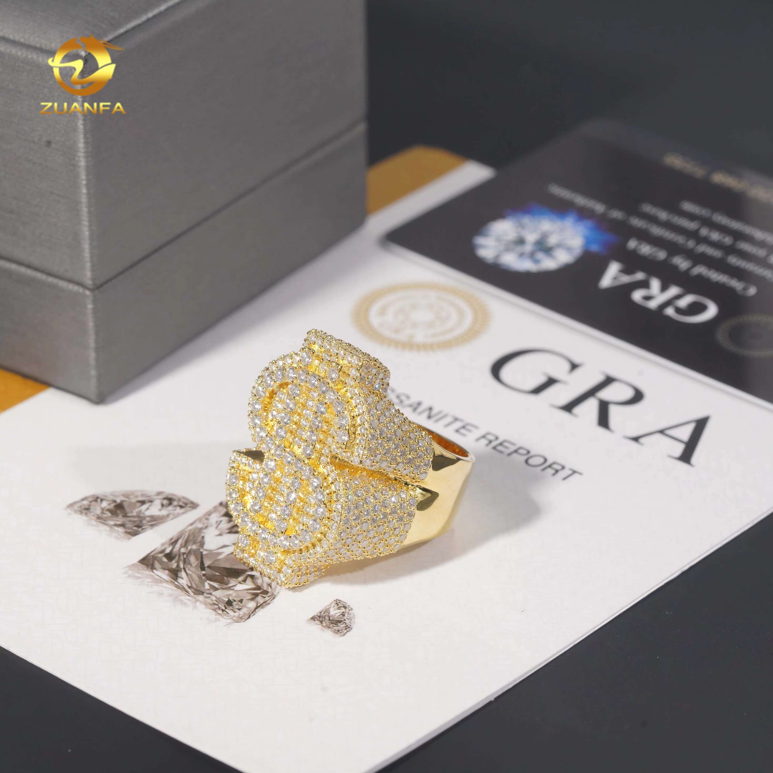 Silver 925 Mens Rings Fine Jewelry Iced Out Vvs Moissanite Custom Hip Hop Lab Diamond Jewelry Dollar Ring