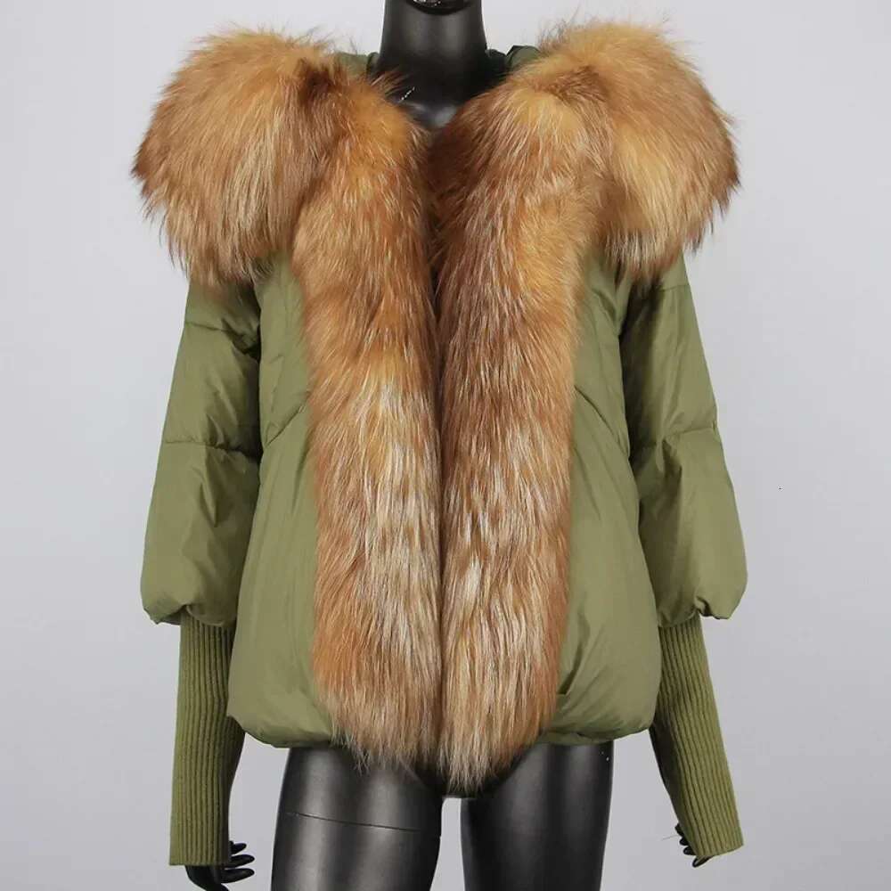 Jacket Women Warm Hooded Natural Thick Winter Loose Oversize Duck Down Streetwear Outerwear Real Fox Fur Coat Woman