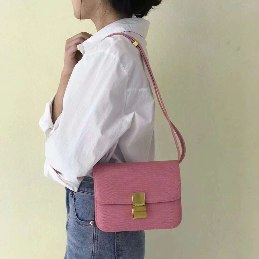 2024 New Genuine Leather Women's Lizard Pattern Tofu Simple And Fashionable Diagonal Cross Solid Color Texture Single Shoulder Underarm Bag