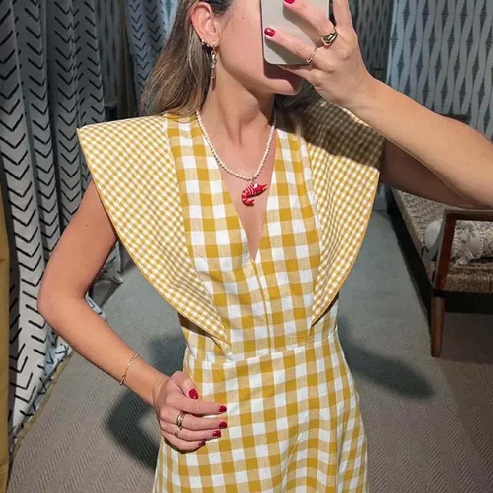 Autumn Womens Flower Shoulder Edge Printed Plaid Vneck Slim Fit Unique Elegant Fashion n Dress 250514