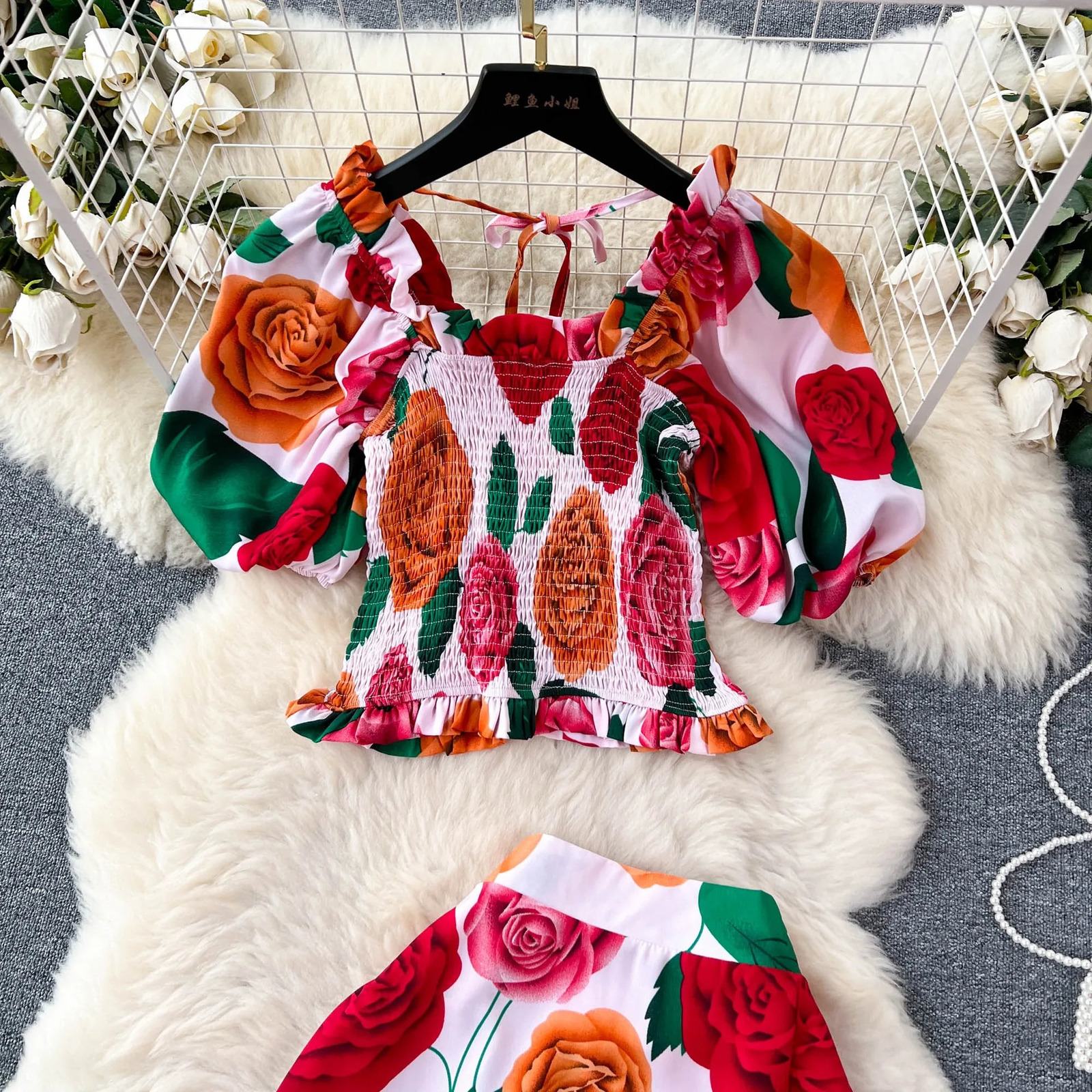 YuooMuoo Women Dress Set Summer Y2K Fashion Print Flowers Crop Tops Long Aline Skirts Lady Vacation Beach Two Piece Suits 250514