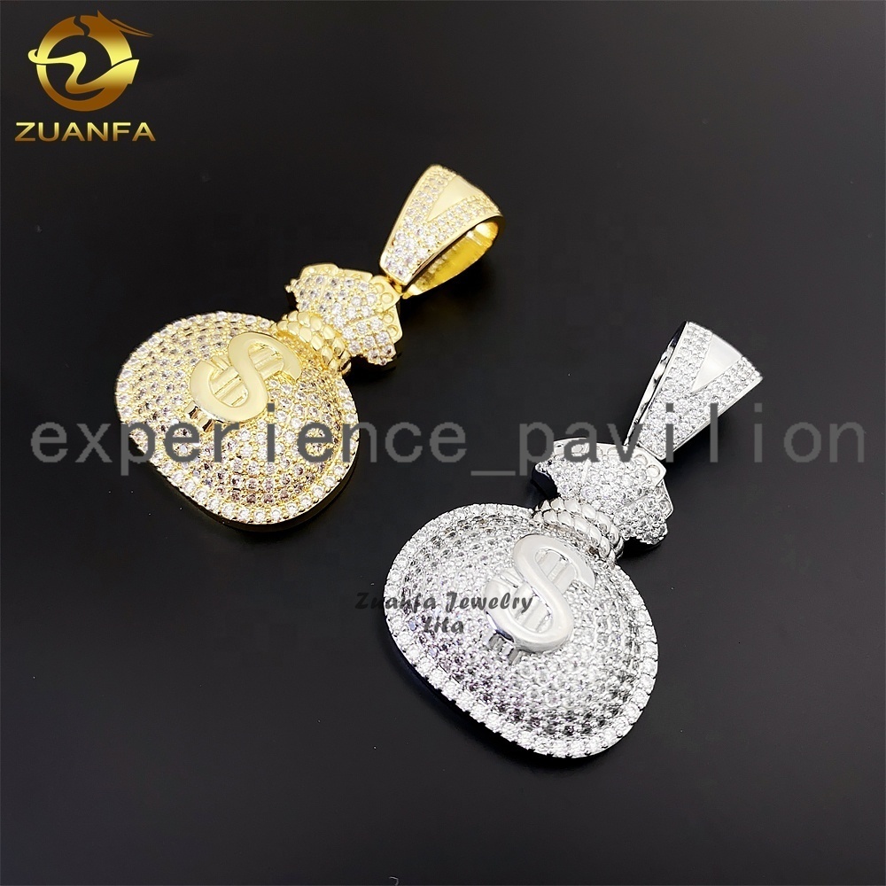 Fine Jewelry Custom Iced Out Pendants Charms Money Bag 925 Silver Moissanite Diamond Pendant