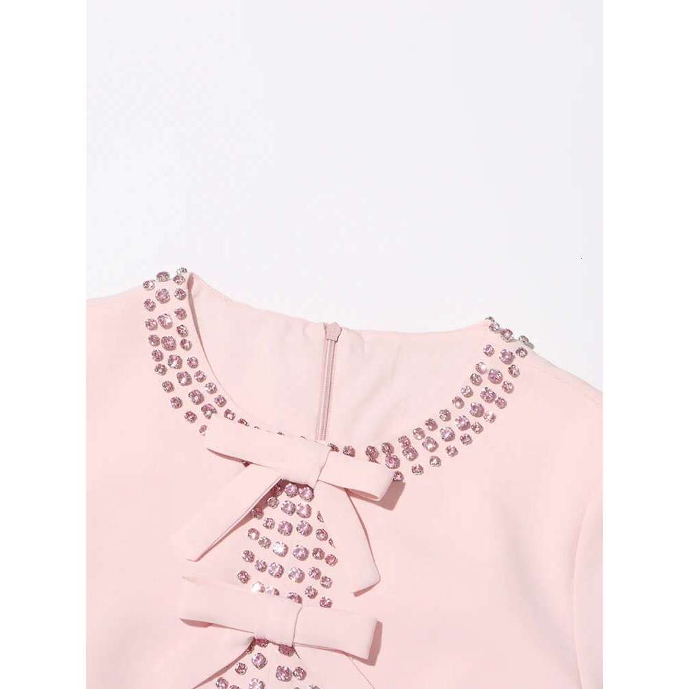 TWOTWINSTYLE Slim Patchwork Bowknot Dresses For Women Round Neck Short Sleeve High Waist Spliced Dias Elegant Dress Female