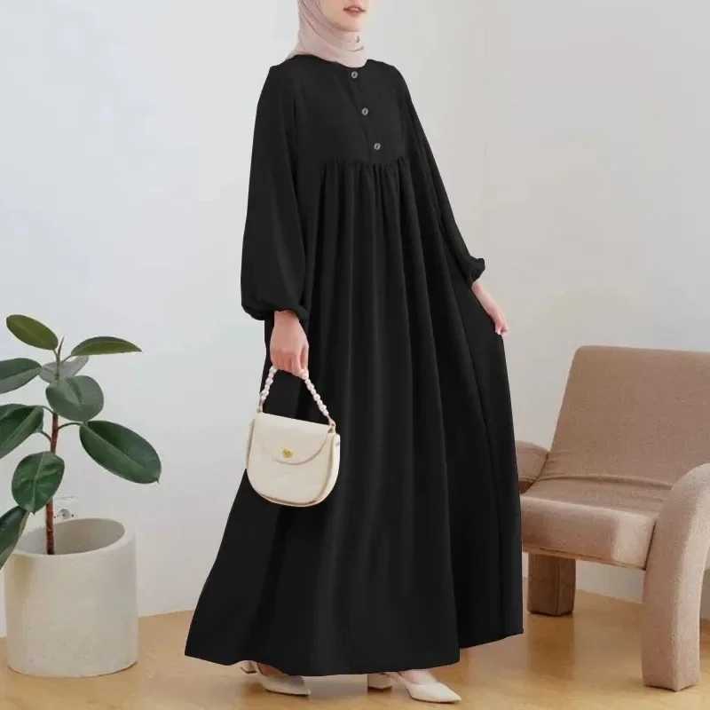 H723 Muslim Womens Long Dress Solid Color Loose Fit Fashionable Casual Kaftan Sleeveless Foulard Wrap DressXJ250514