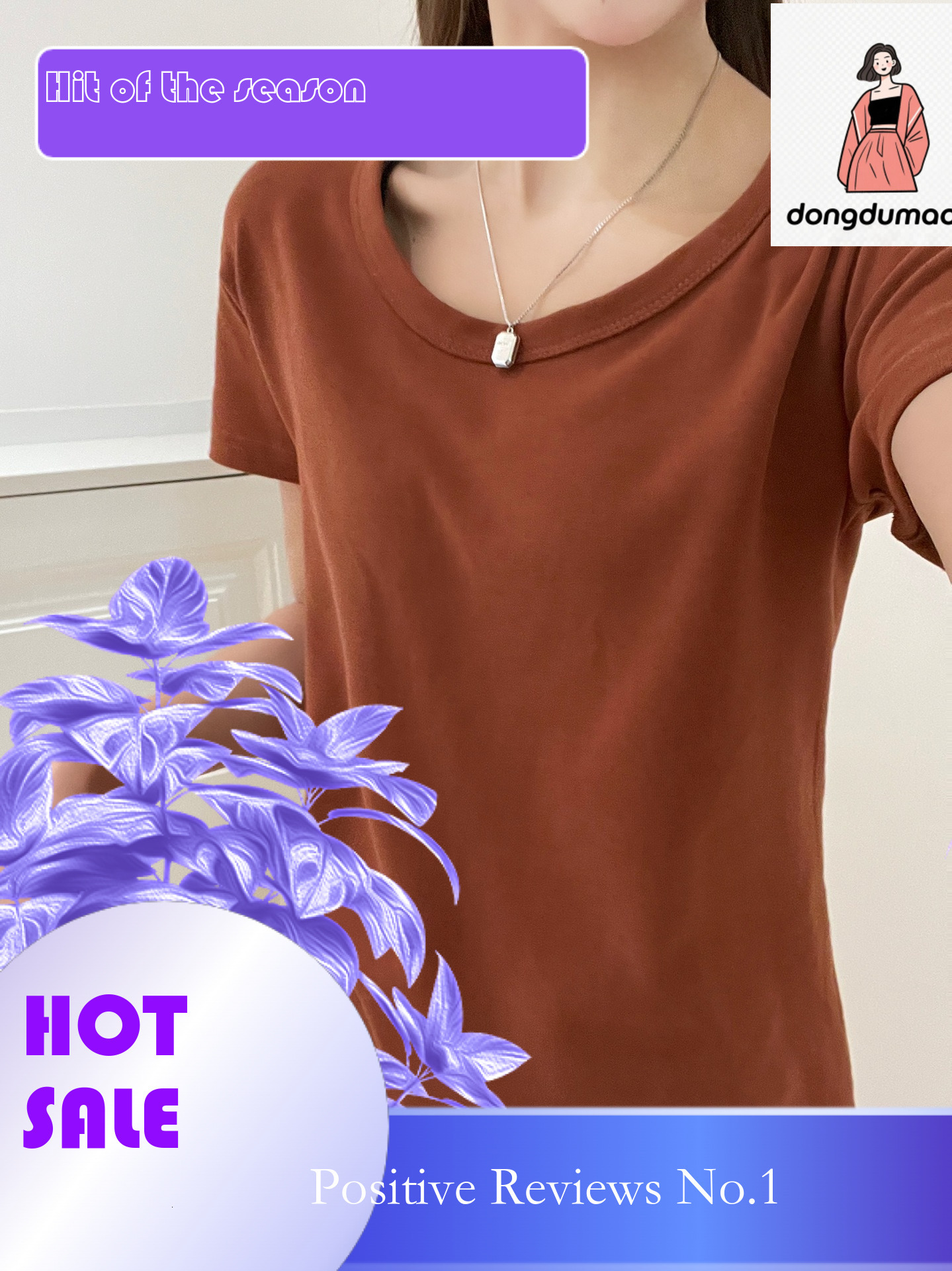 dongdumaoyi Solid color round neck short sleeved T-shirt for women in summer 2025, new loose slimming base shirt, simple and versatile top