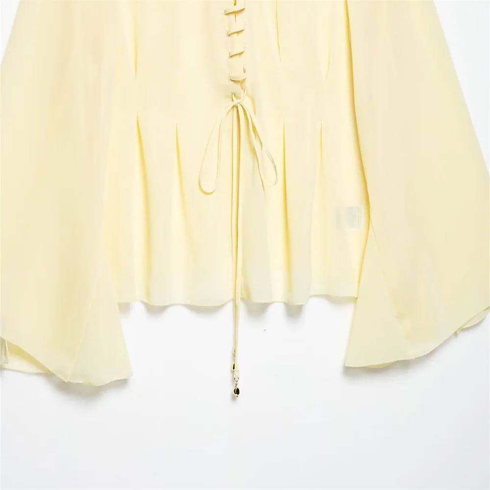 UNIZERA Womens Shirt with Strap Chiffon Loose Long Sleeve Solid Color Temperament Summer Style 250514