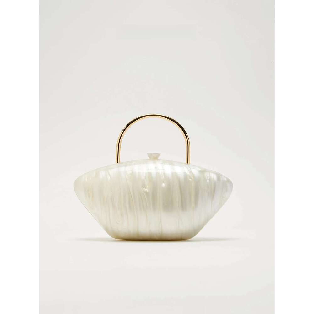 European And American High-End Fashion High-Quality Texture Shell-Like Shell Force Hand-Held Evening Bag Marble-Like Acrylic