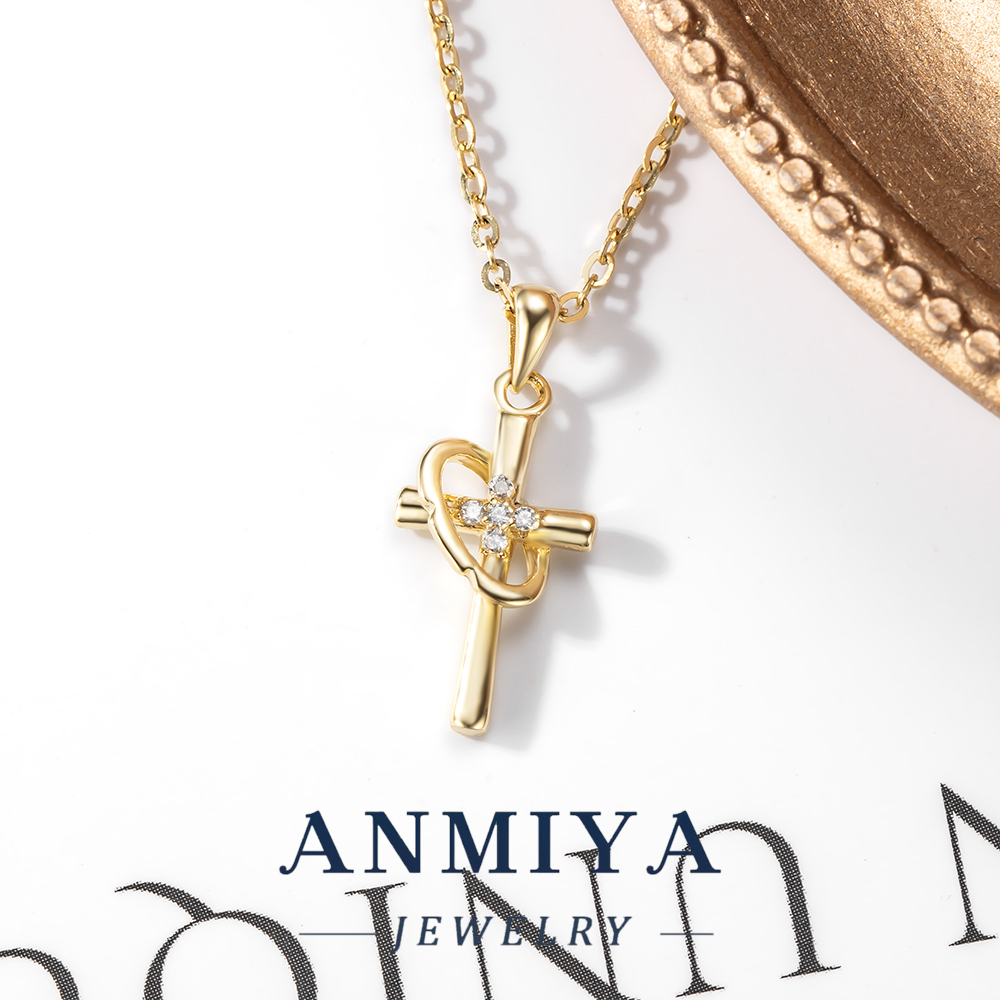 Fashion S925 Silver Vintage Cross Religion Jewelry Rhinestone Cross Pendant Necklace