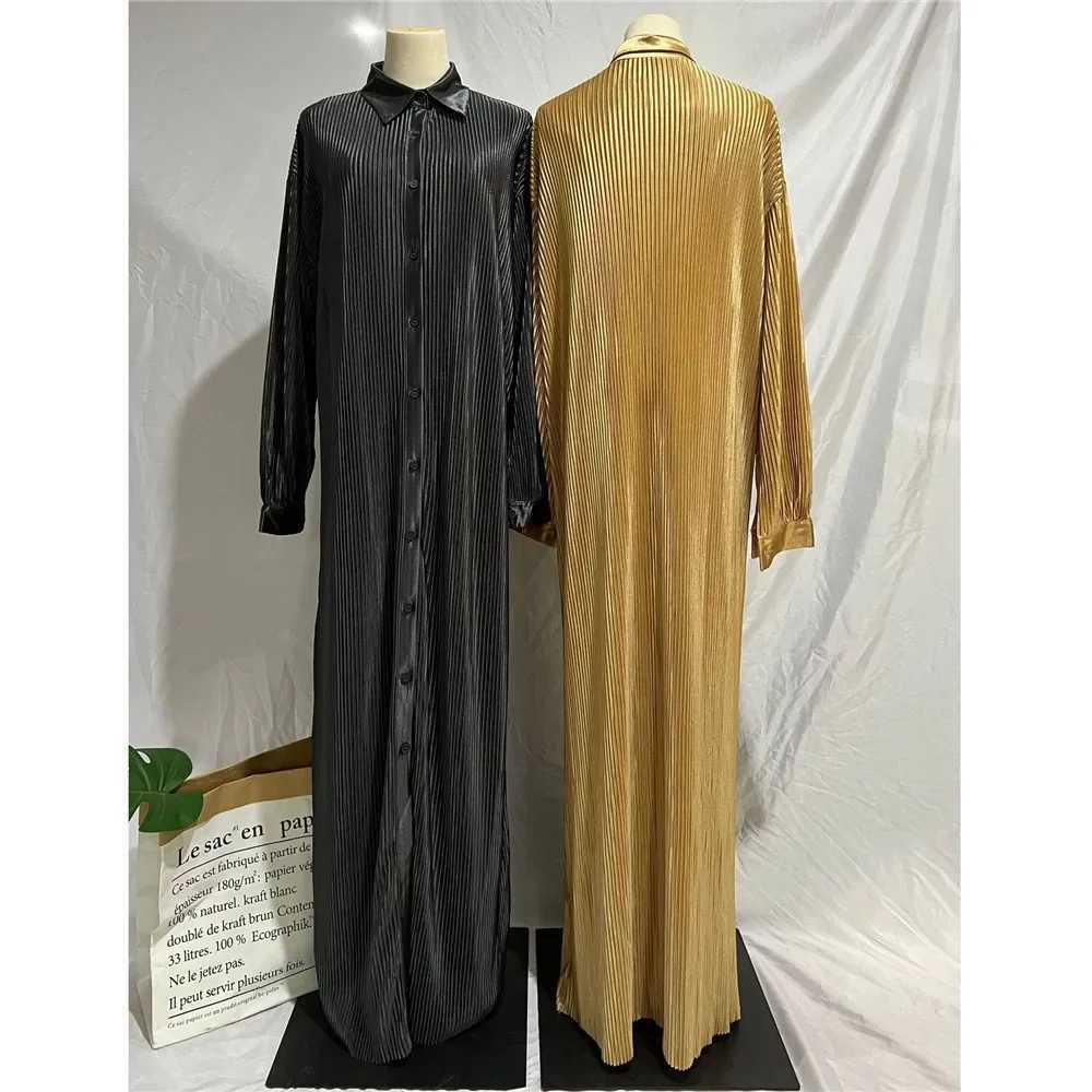 Women Pleated Maxi Dress Eid Mubarak Djellaba Fashion Buttons Abaya Dubai Turkey Kaftan Islamic Clothing Arabic Robe Jalabiya X250514