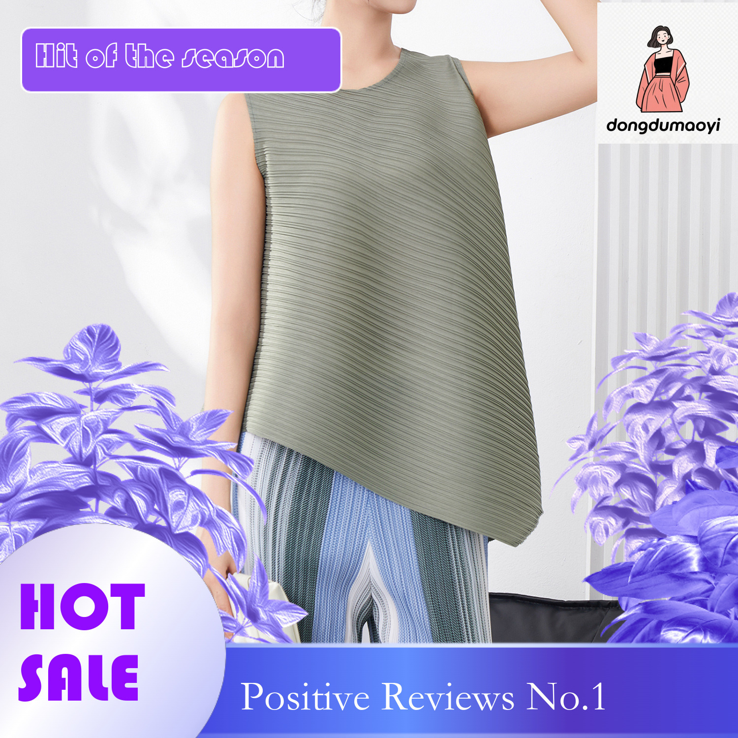 dongdumaoyi Miyake Large T-shirt Summer New Fashionable Loose Sleeveless Irregular Wrinkle Pregnant Commuter Top