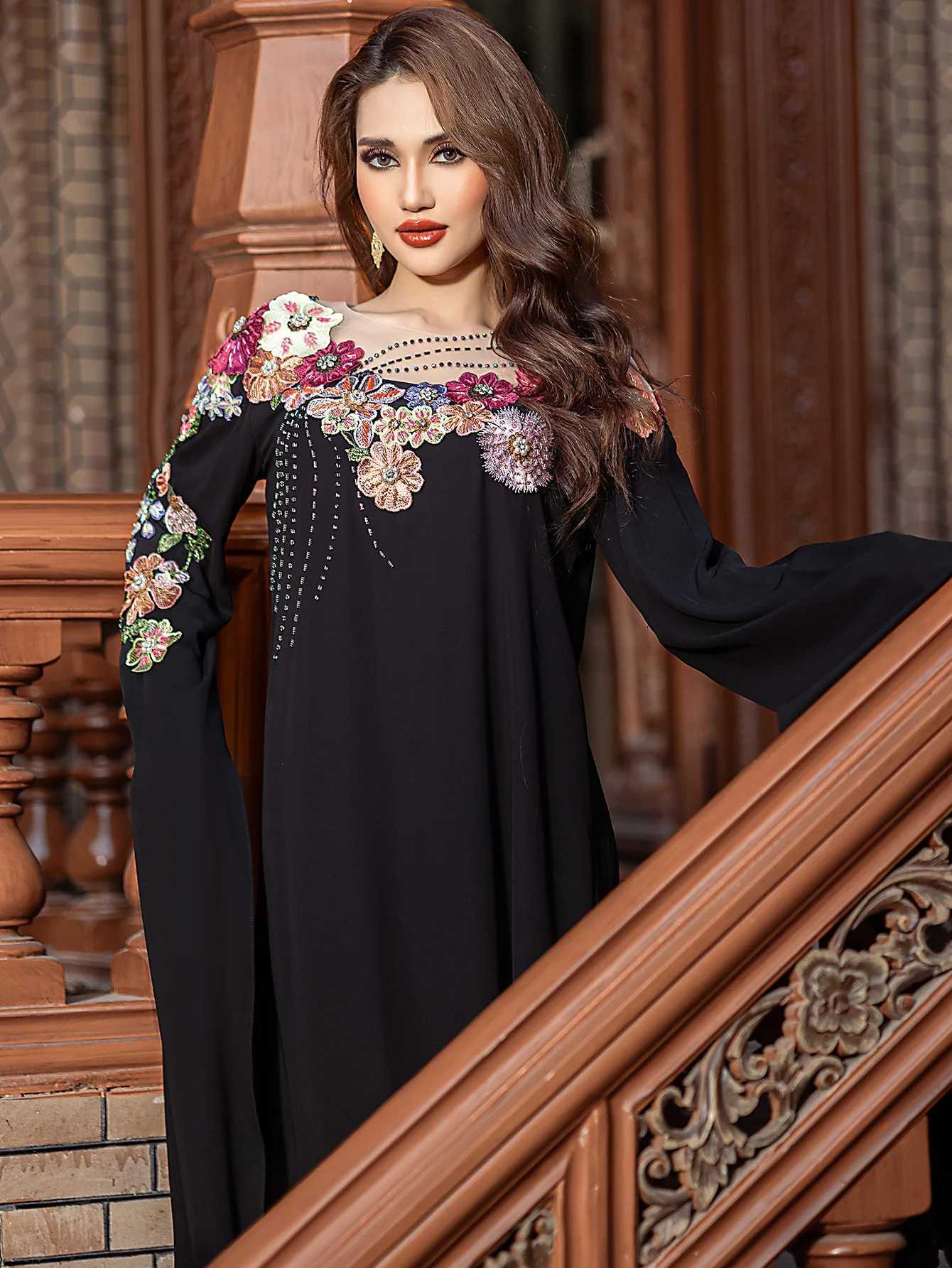 Ramadan Applique Abayas for Women Extra Long Slve Evening Party Dress Muslim Dubai Kaftan Islam Jalabiya Eid Djellaba Vestidos X250514