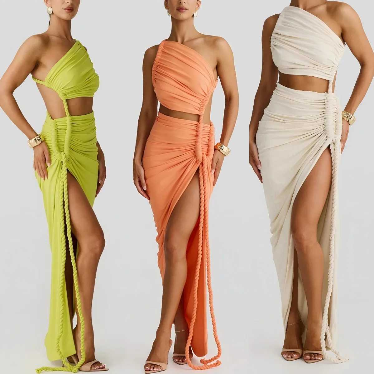 Womens Irregular Sexy Backless Hemp Rope Slit Dress for Spring/summer 2025XJ250514