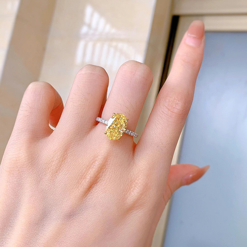 US Size 5-9 Sparkling Dove Egg Yellow Lab Moissanite Diamond Luxury Jewelry Soild 100% 925 Sterling Silver Gorgeous Lady Women Wedding Birde Ring For 