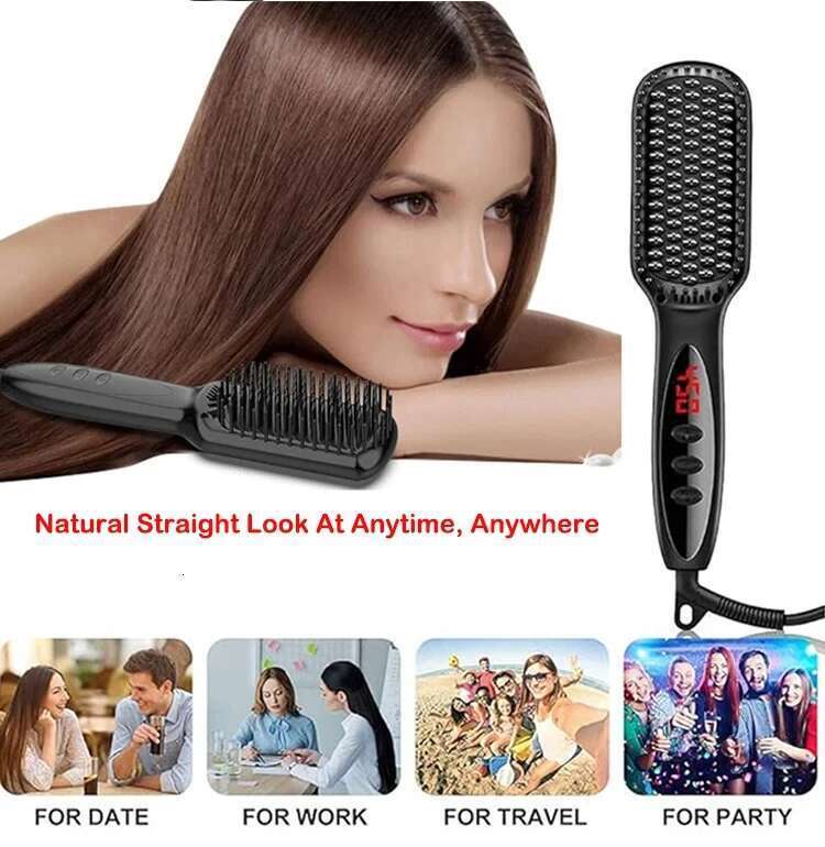 Electric Brushes Hot Comb For Hair Anti-scalding Ceramic Beard Straightener Brush