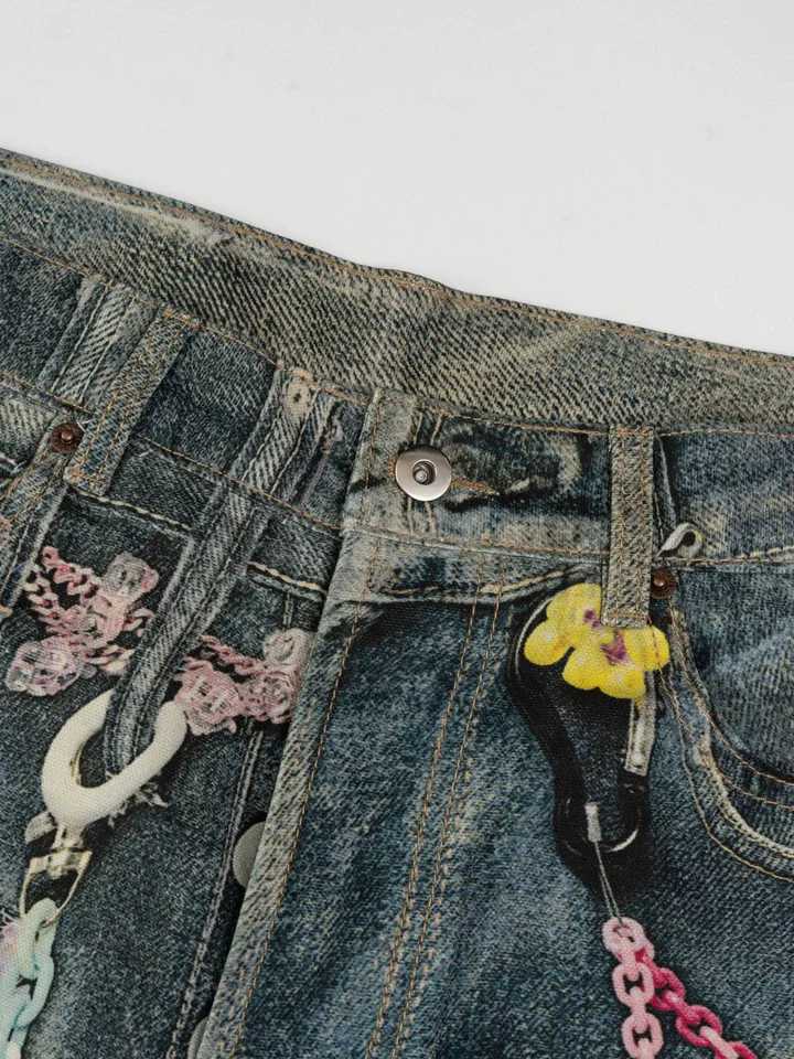 2025 New Candy Chain Old Washed Denim Zipper Slim Fit Straight PANT Jeans Cotton Denim Pants Casual Jeans Size XS-XL #N018 X250514