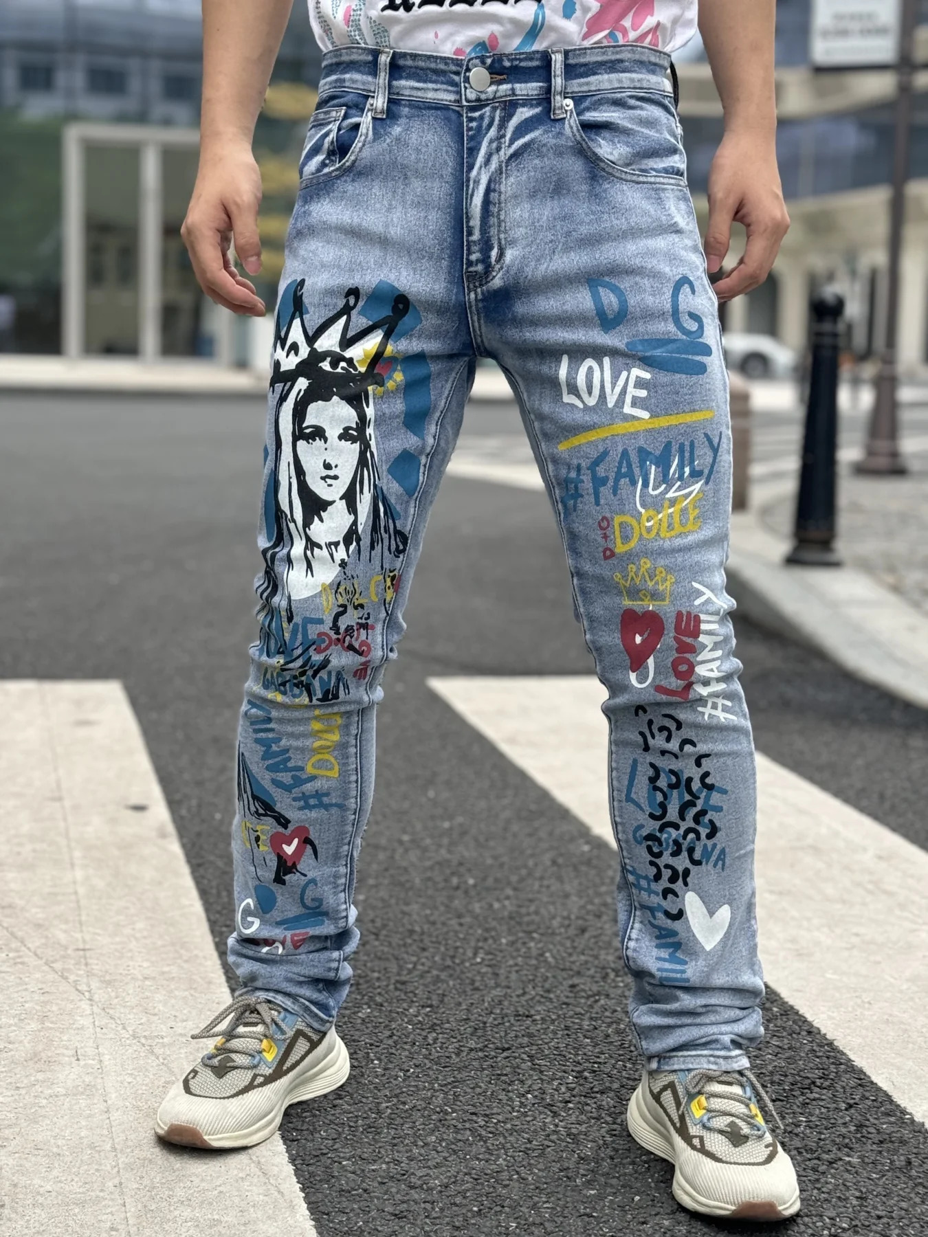 Fashionable Mens Jeans With Trendy Prints Highlighting Individuality Elastic And Breathable Fabric 250514