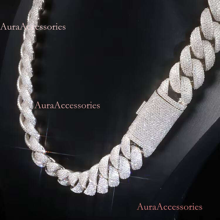 Hip Hop 20mm 5 Rows Dias Iced Out Moissanite S Sier Miami Cuban Link Chain Necklace Men With GRA Certificate