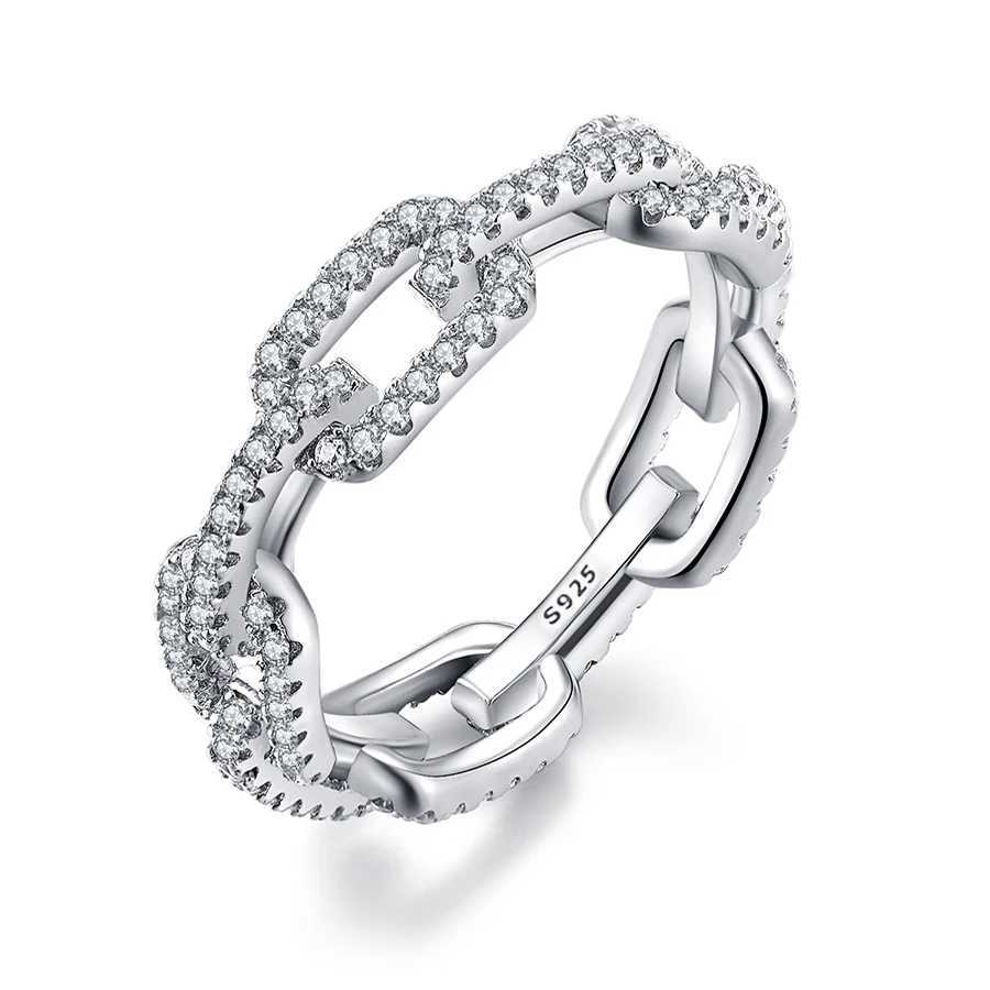 925 Sterling Silver Classic Link Chain She Simulated Diamond Stackable Ring for Women Crystal Zircon Engagement RingsXJ250514