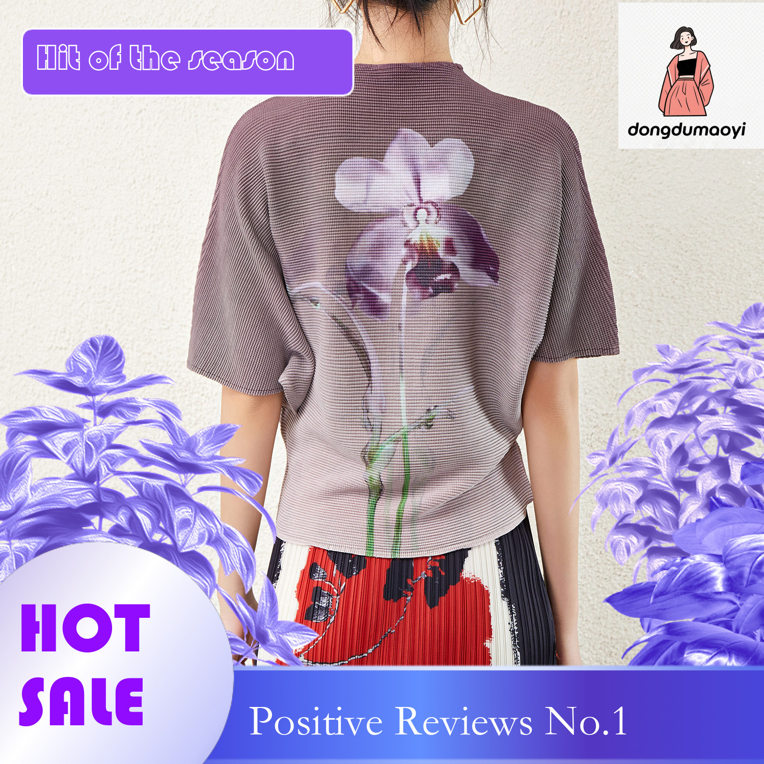dongdumaoyi Miyake Bat Sleeve Folded Top for Women in 2024 Summer Design, Small Short, Loose and Slim T-shirt, Fashionable