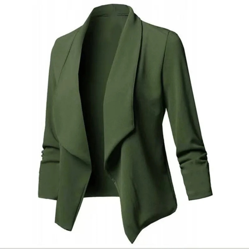 Women Thin Blazers Cardigan Coat 2025 Long Sleeve Female Blazers and Jackets Ruched Asymmetrical Casual Business Suit Outwear 250513