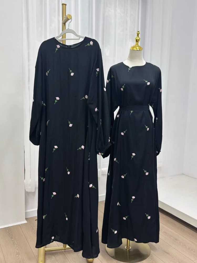 Black Muslim Kaftan Abaya Damen Dubai Arabic Embroidery Dresses Prayer Clothes Women Marocain Robe Femme Musulmane Vestidos New X250514